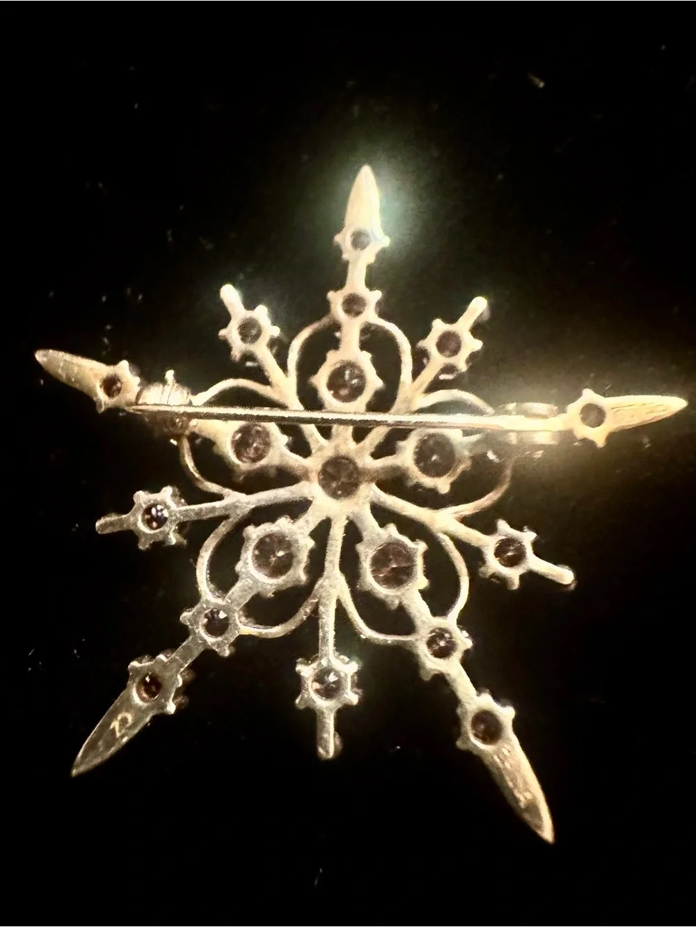 Vintage 925 Silver Snowflake brooch with CZ Clear Crystal accents - Picture 8 of 10